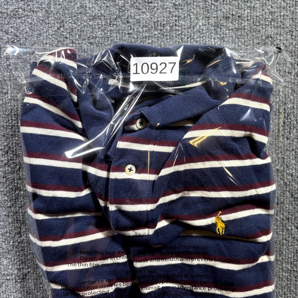 Vintage Polo Ralph Lauren Shirt Men's Large Blue Striped Knit Cotton Pony Logo - Picture 13 of 13